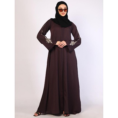 Premium Zoom fabric abaya with embroidery work-Wine