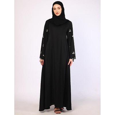 Handmade embroidery work abaya in Tiktok fabric-Black