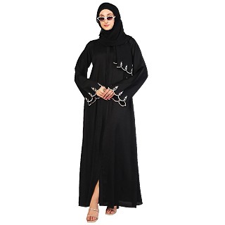 Premium embroidery work abaya with matching hijab-Black