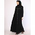 Front open pintuck abaya with pipping work-Black
