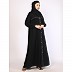 Front open pintuck abaya with pipping work-Black