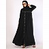 Front open pintuck abaya with pipping work-Black