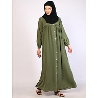 Front open pintuck abaya with pipping work-Jade Green