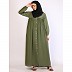 Front open pintuck abaya with pipping work-Jade Green