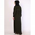 Front open pintuck abaya with pipping work-Olive