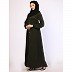 Front open pintuck abaya with pipping work-Olive