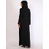 Front open Zipper abaya with purple contrast piping-Black