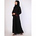 Front open Zipper abaya with purple contrast piping-Black