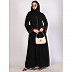 Front open Zipper abaya with purple contrast piping-Black