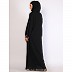 Front open Zipper abaya with rose ebony contrast piping-Black