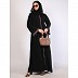 Front open Zipper abaya with rose ebony contrast piping-Black