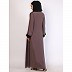 Front open Zipper abaya with black contrast piping-Rose Ebony