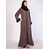 Front open Zipper abaya with black contrast piping-Rose Ebony