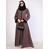 Front open Zipper abaya with black contrast piping-Rose Ebony