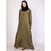 Zoom fabric front open abaya-Olive Ochre