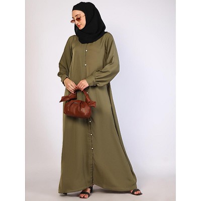 Zoom fabric front open abaya-Olive Ochre