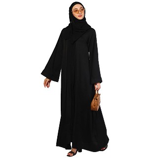 Pleated designer abaya in TikTok fabric-Black