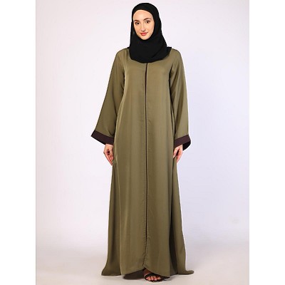 Premium zoom fabric abaya-Olive Ochre