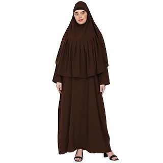 A-line abaya with a matching Instant Hijab- Coffee brown