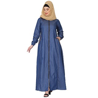 Front Open Zipper Denim abaya