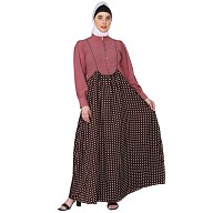 Polka dotted Maxi dress abaya- Puce Pink-Wine