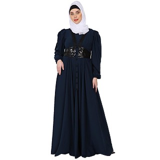Premium Party wear abaya with sequins lace work- Teal