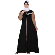 Dual color embroidery work abaya- Black-Khaki
