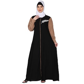 Dual color embroidery work abaya- Black-Khaki