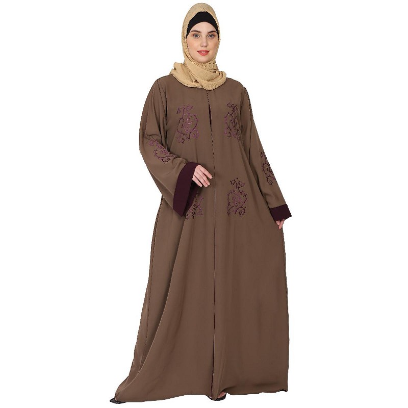 Abaya-Beige embroidery work abaya at