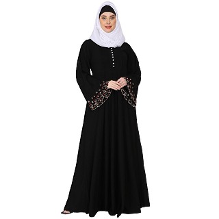 Fashionable Umbrella abaya with embroidery work - Black
