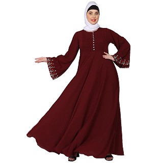 Fashionable Umbrella abaya with embroidery work -Maroon