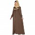 Zipper Front open pleated abaya with lace work- Beige