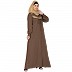 Zipper Front open pleated abaya with lace work- Beige