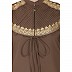 Zipper Front open pleated abaya with lace work- Beige
