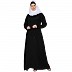 Zipper Front open pleated abaya with lace work- Black