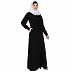 Zipper Front open pleated abaya with lace work- Black
