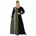 Front open dual color abaya with embroidery Patch work - Black-Jade Green