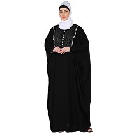 Irani Kaftan with lace work on front - Black