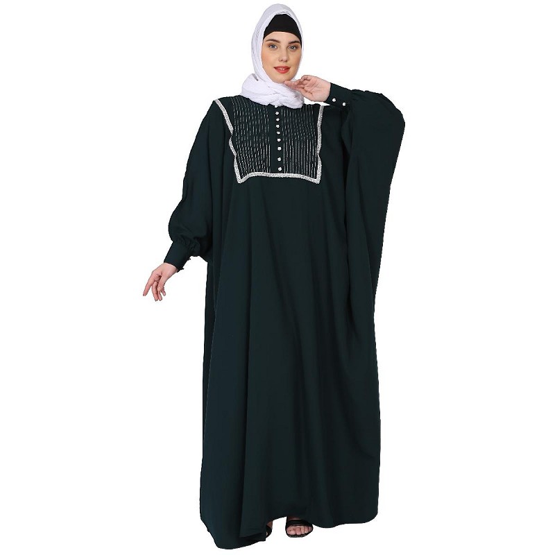 kaftan online free size Bottle Green Irani kaftan abaya at