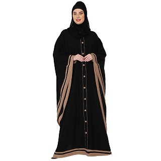 Black Kaftan with Fashionable buttons- Beige border