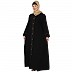 Loose Fit abaya with fashionable buttons on front panel - Black