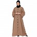 Loose Fit abaya with fashionable buttons on front panel - Khaki