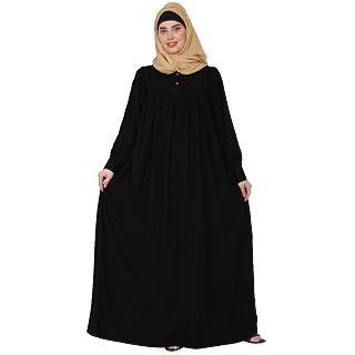 Casual cuff sleeves pleated abaya- Black