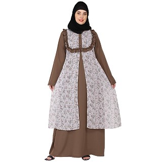 Designer Printed Shrug with Beige Inner abaya