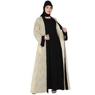 Shrug abaya combo- Lemon printed Shrug with Black inner abaya