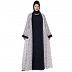 Shrug abaya combo- Off-white printed Shrug with Navy inner abaya