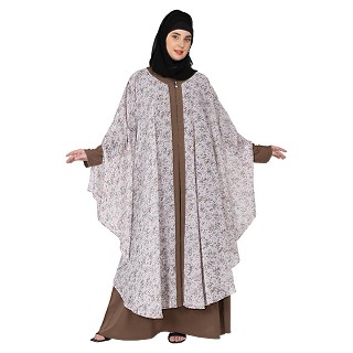 Printed Shrug with inner abaya combo -Beige