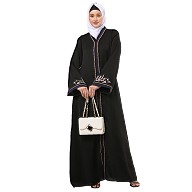 Front open embroidery abaya in Dubai Nida- Black