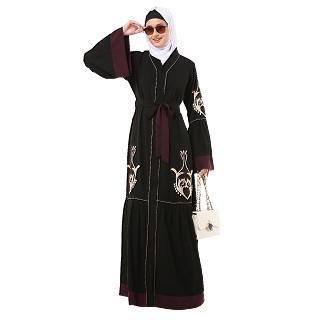 Party wear front open embroidery abaya- Black