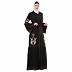 Party wear front open embroidery abaya- Black